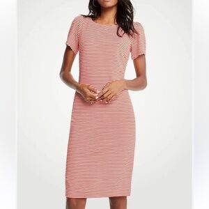 Ann Taylor Striped Puff Sleeve Preppy Coastal Dress Size 2
